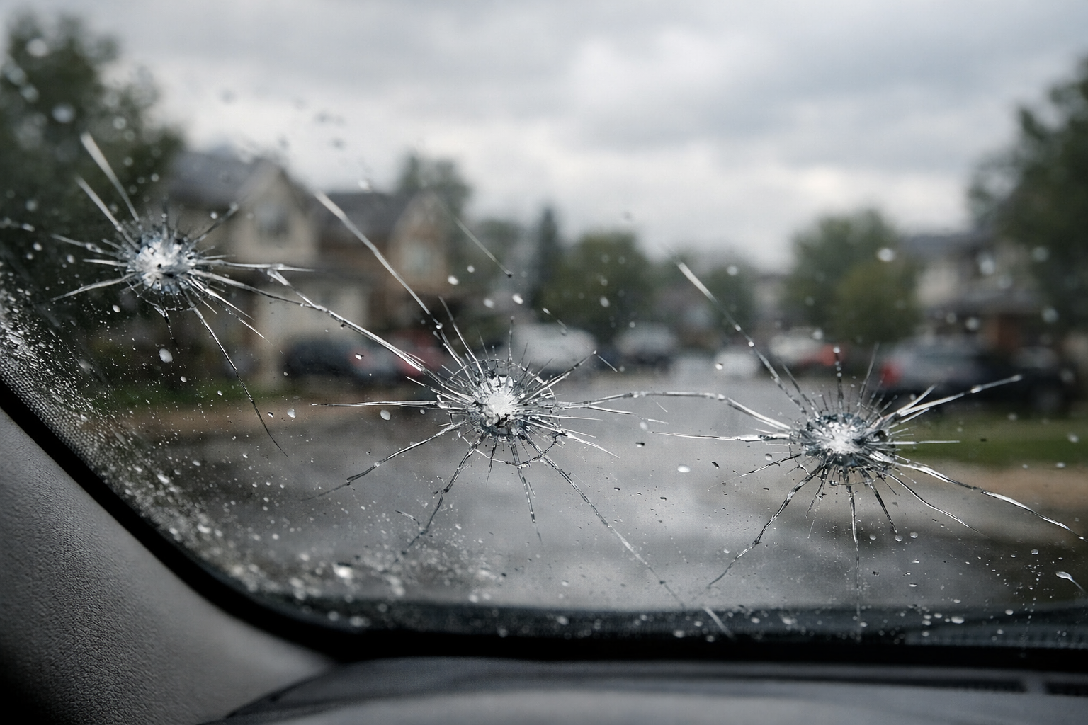 Technician replacing hail-damaged windshield in Denver